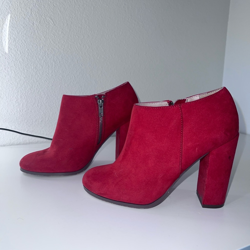 Red Suede Heeled Fashion Booties size 7.5